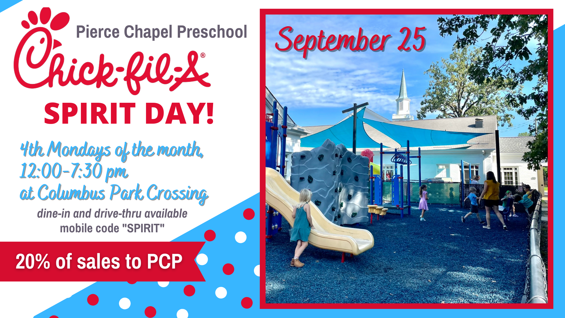 PC Preschool Chick-fil-A Spirit Day- Sept. 25