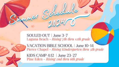 Youth and Children Summer Schedule