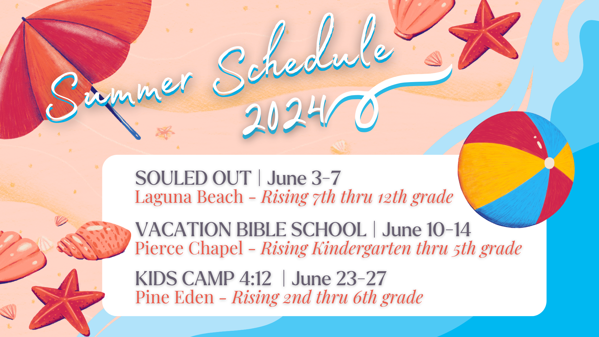 Youth and Children Summer Schedule